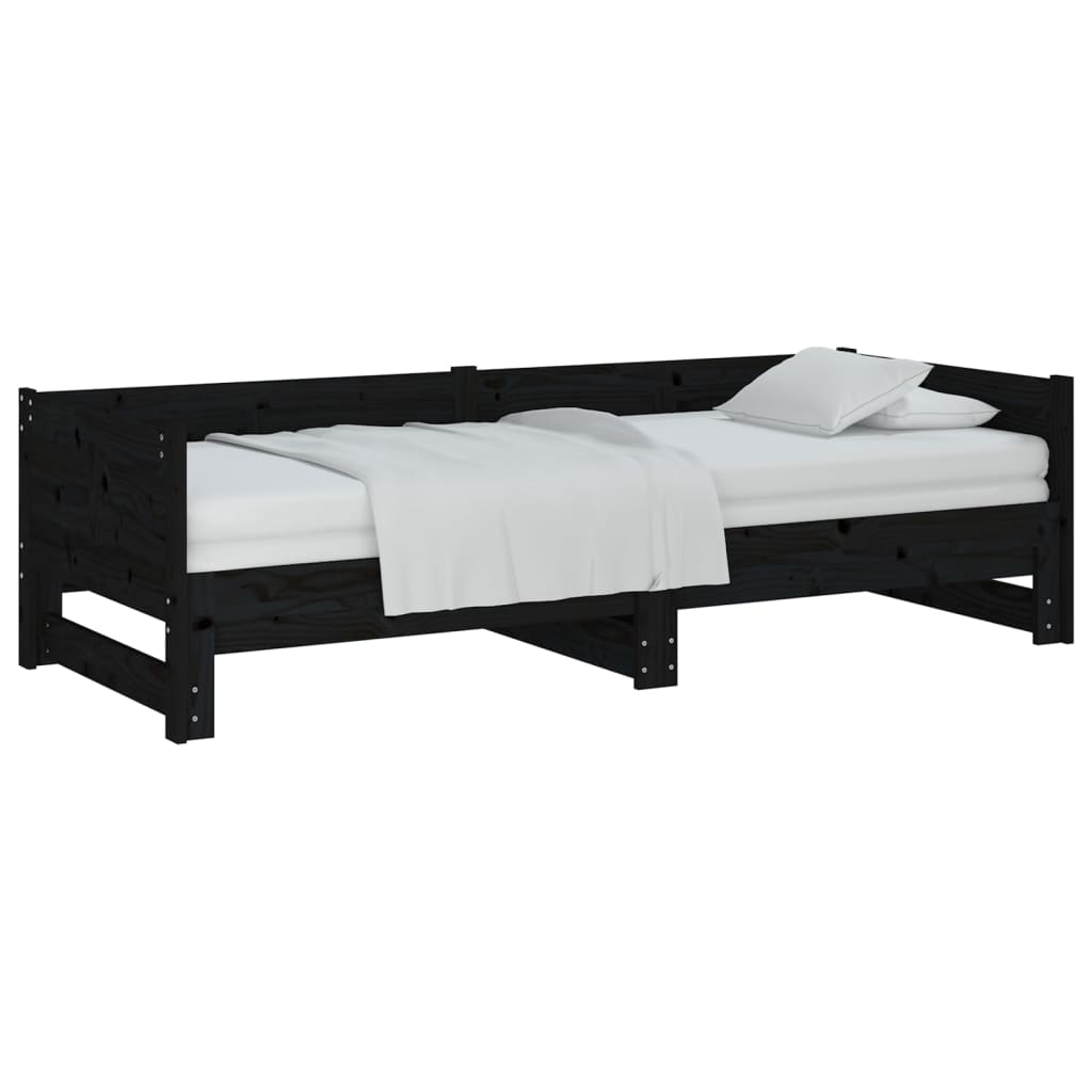 vidaXL Καναπές Κρεβάτι Συρόμενος Μαύρος 2x(90x190) εκ. Μασίφ Πεύκο