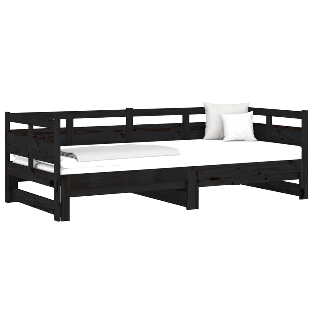 vidaXL Καναπές Κρεβάτι Συρόμενος Μαύρος 2x(80x200) εκ. από Μασίφ Πεύκο