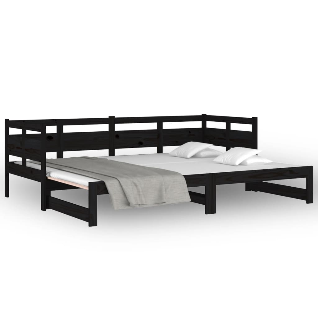 vidaXL Καναπές Κρεβάτι Συρόμενος Μαύρος 2x(80x200) εκ. από Μασίφ Πεύκο