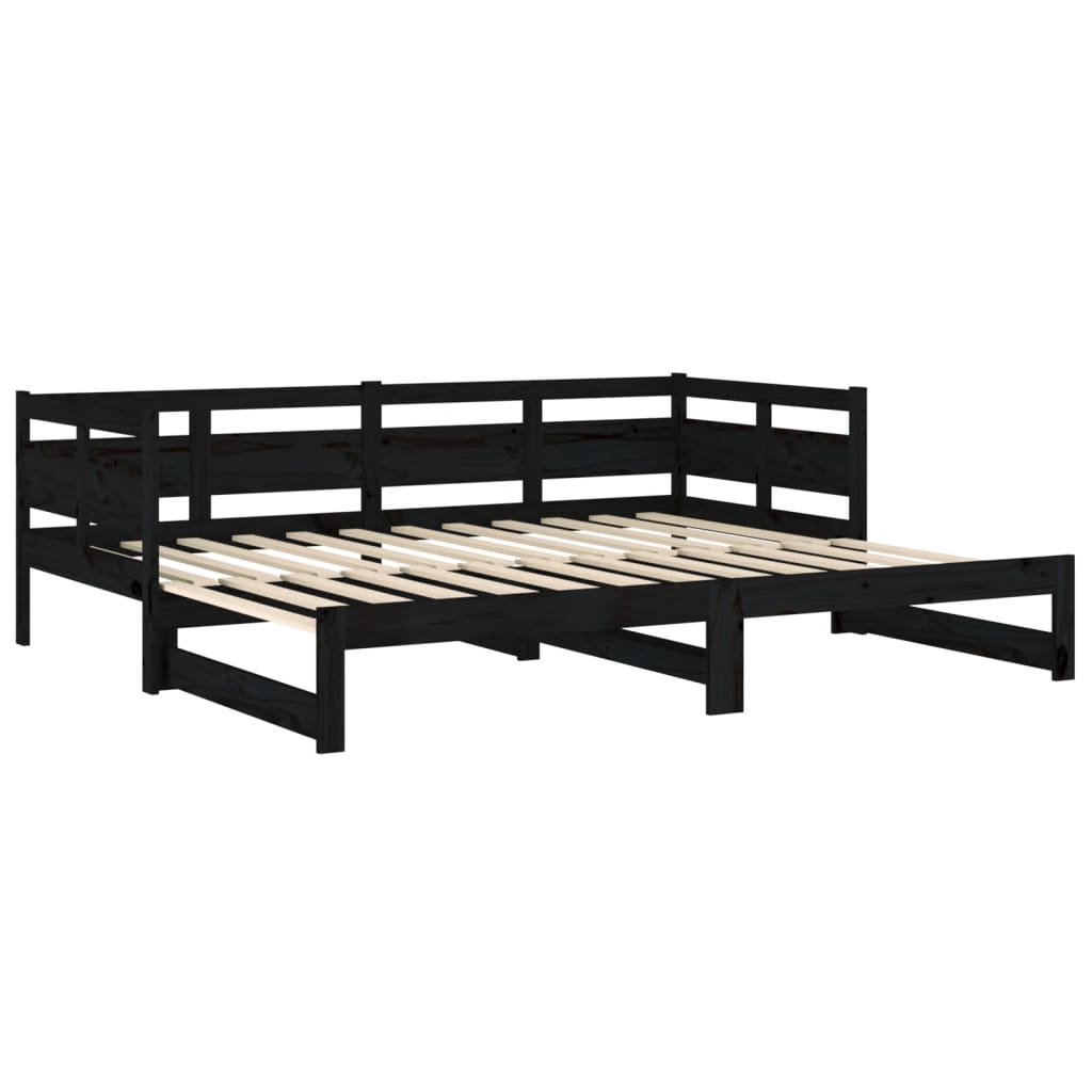 vidaXL Καναπές Κρεβάτι Συρόμενος Μαύρος 2x(80x200) εκ. από Μασίφ Πεύκο