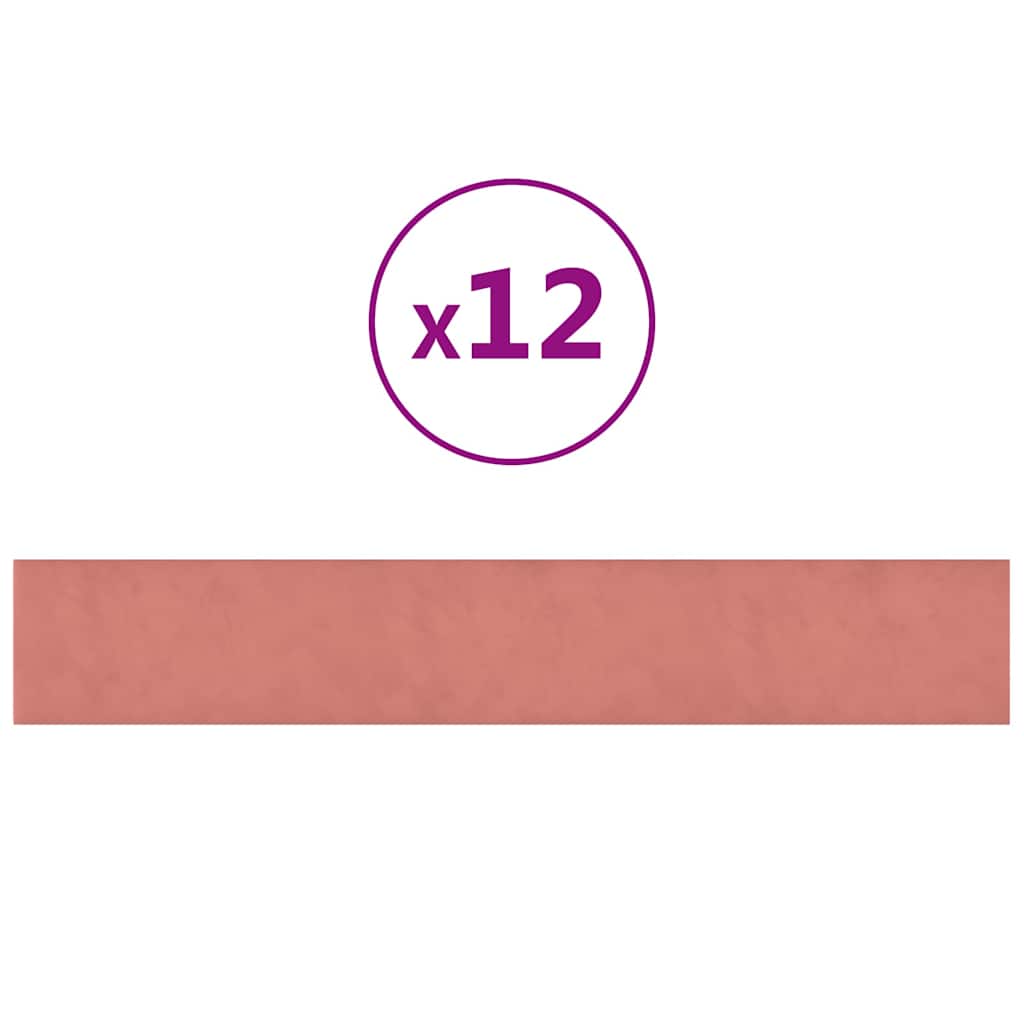 vidaXL Πάνελ Τοίχου 12 τεμ. Ροζ 90x15 εκ. 1,62 μ² Βελούδινα