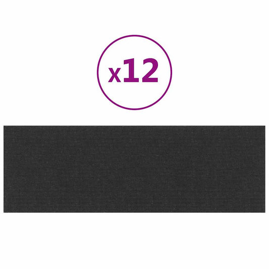 vidaXL Πάνελ Τοίχου 12 τεμ. Μαύρος 90 x 30 εκ. 3,24 μ Υφασμα