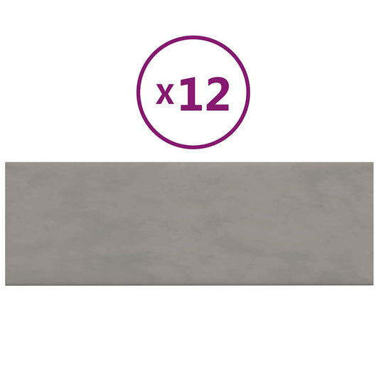 vidaXL Πάνελ Τοίχου 12 τεμ. Ανοιχτό γκρι 90 x 30 εκ. 3,24 μ² Βελούδο