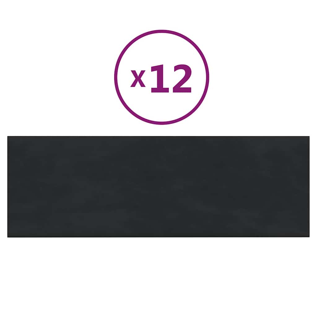 vidaXL Πάνελ Τοίχου 12 τεμ. Μαύρο 90 x 30 εκ. 3,24 μ² Βελούδινα