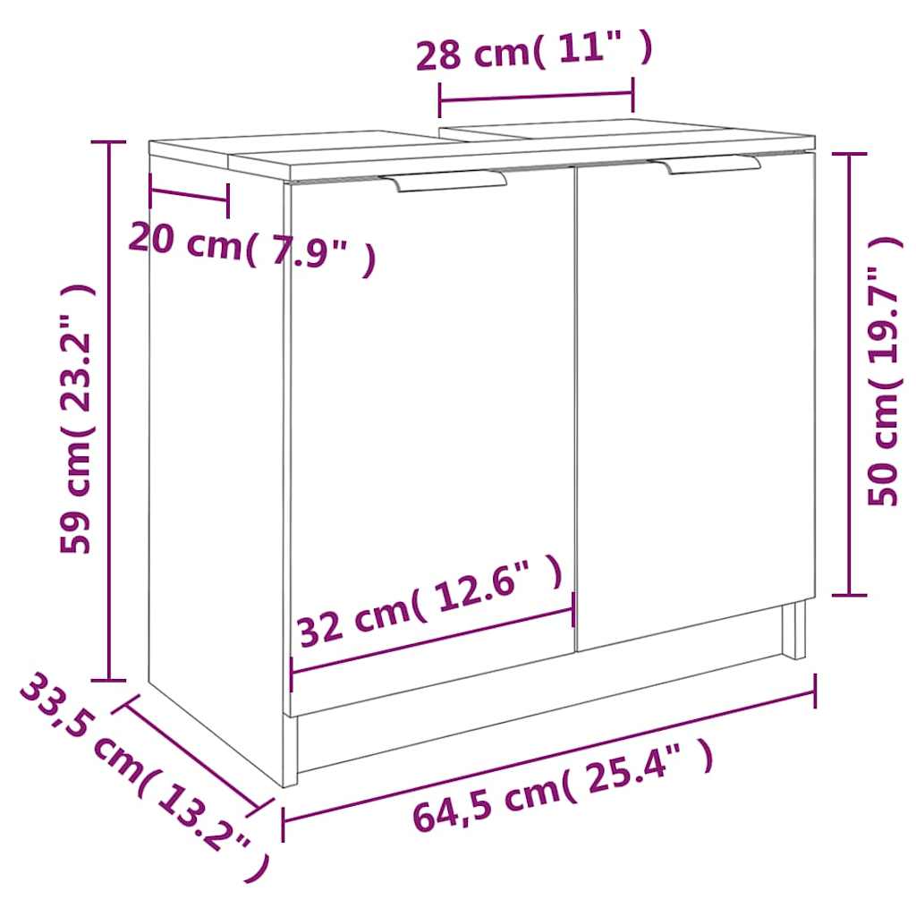 vidaXL Ντουλάπι Μπάνιου Λευκό 64,5 x 33,5 x 59 εκ. Επεξεργασμένο Ξύλο