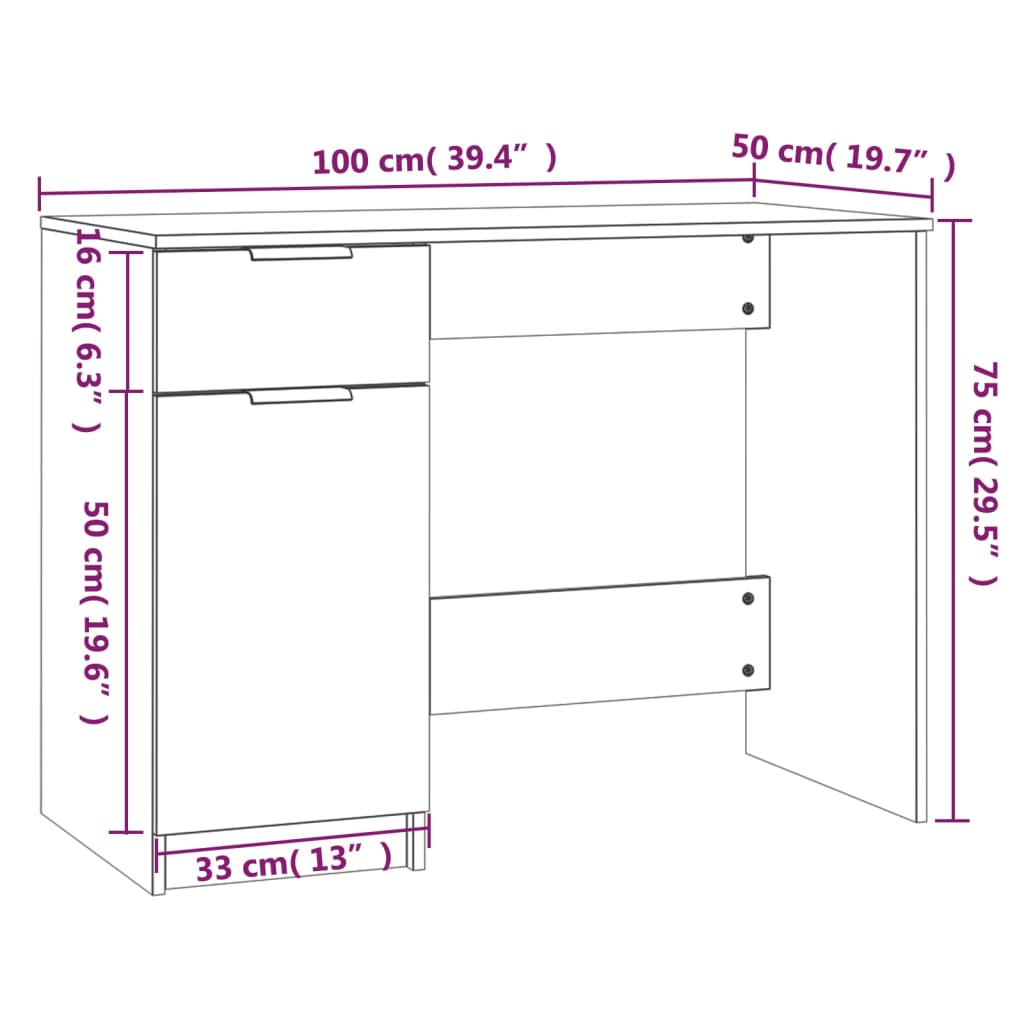 vidaXL Γραφείο Γυαλιστερό Λευκό 100x50x75 εκ. Επεξεργασμένο Ξύλο