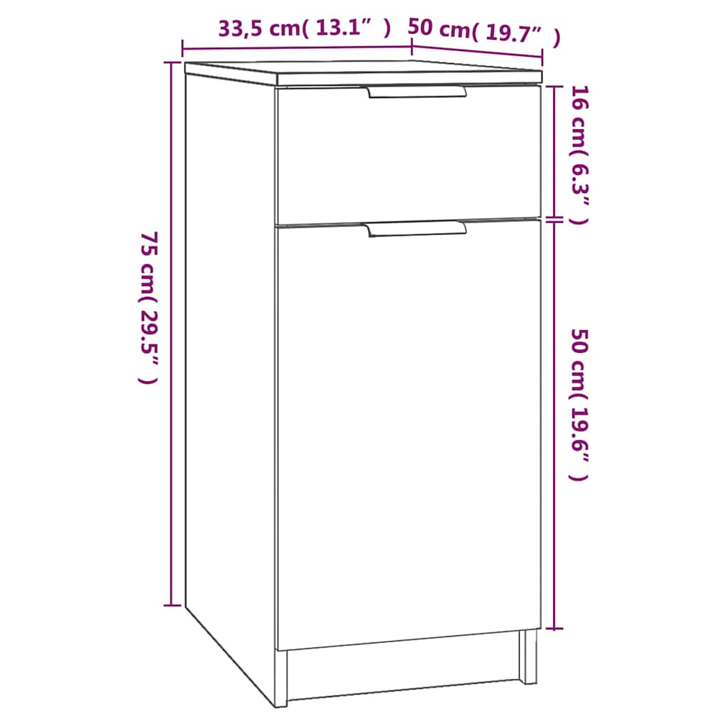 vidaXL Ντουλάπι Γραφείου Λευκό 33,5x50x75 εκ. Επεξεργ. Ξύλο