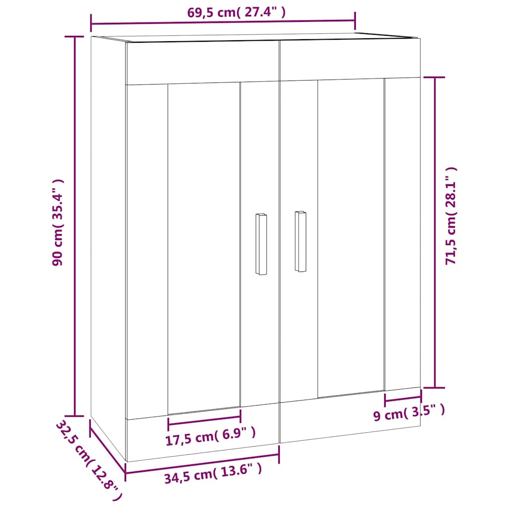 vidaXL Ντουλάπι Τοίχου Λευκή 69,5x32,5x90 εκ. από Επεξεργασμένο Ξύλο