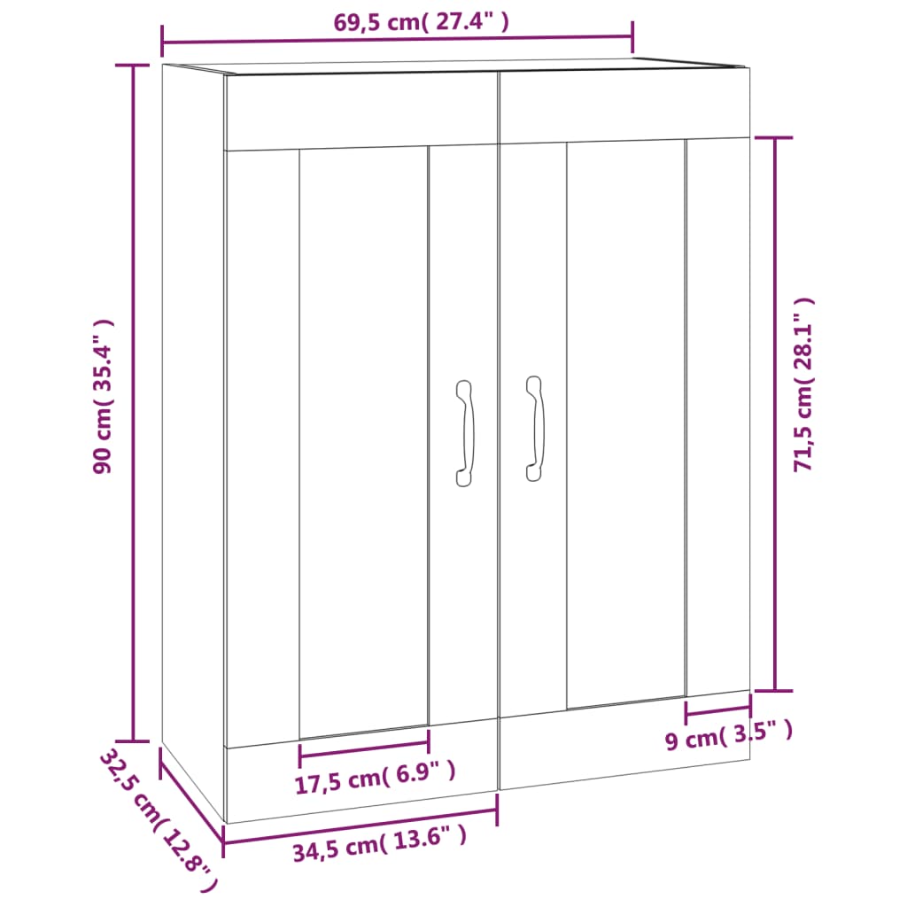 vidaXL Ντουλάπι Τοίχου Κρεμαστό Sonoma Δρυς 69,5 x 32,5 x 90 εκ.