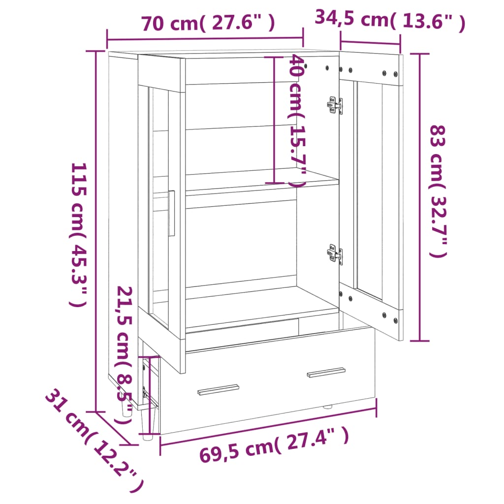 vidaXL Ντουλάπα Sonoma Δρυς 70 x 31 x 115 εκ. από Επεξεργασμένο Ξύλο