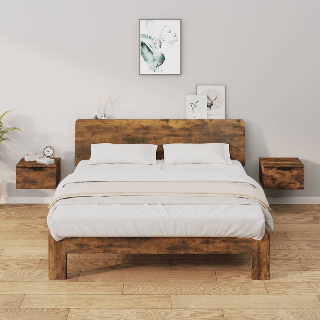 vidaXL Κομοδίνα Επιτοίχια 2 τεμ. Καπνιστή Δρυς 34 x 30 x 20 εκ.