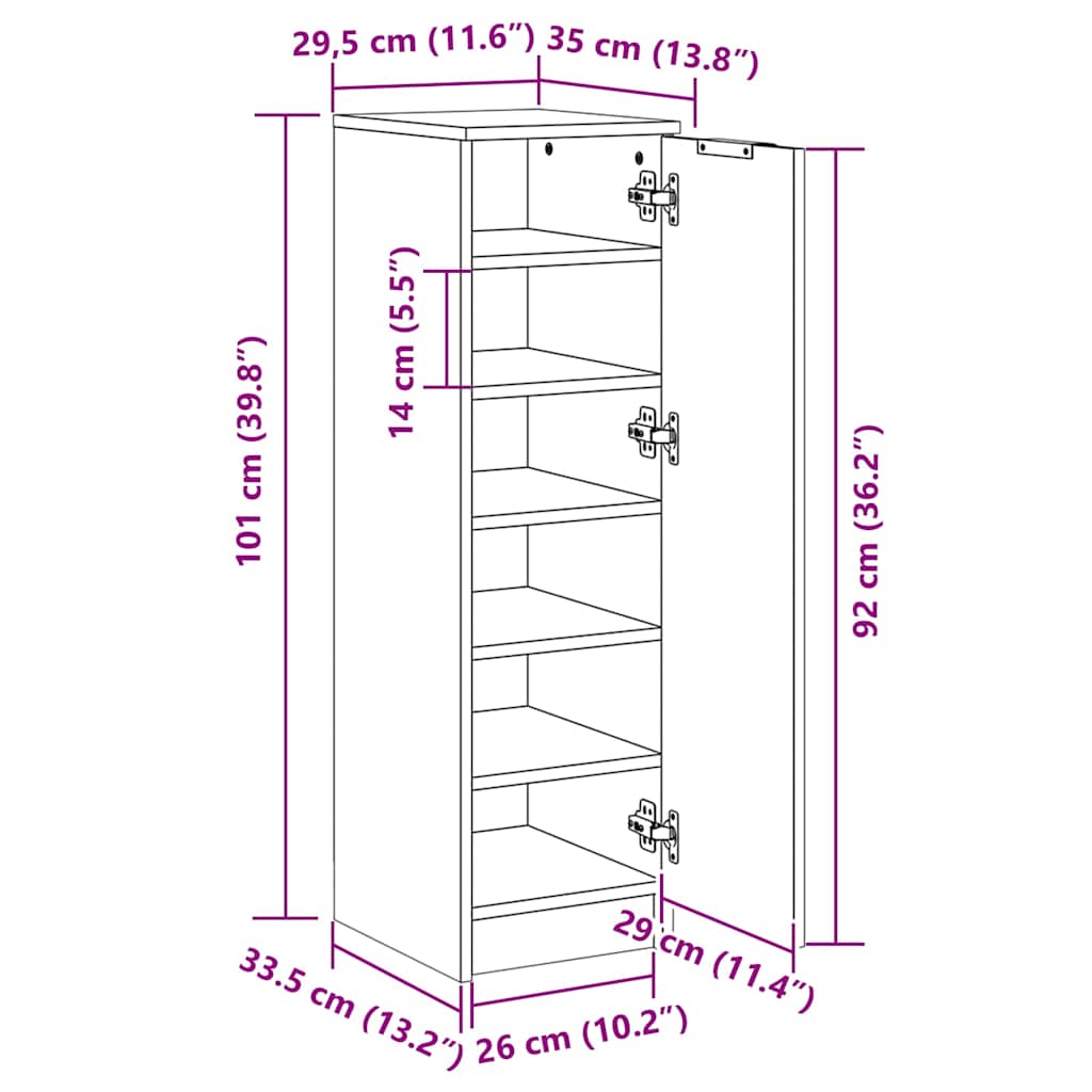 vidaXL Παπουτσοθήκη Καπνιστή Δρυς 30x35x100 εκ. από Επεξεργασμένο Ξύλο