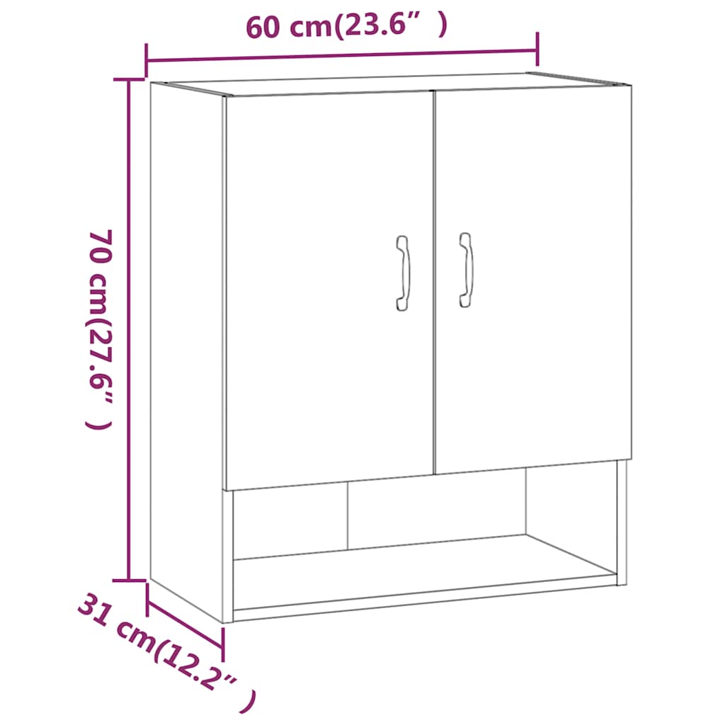 vidaXL Ντουλάπι Τοίχου Γκρι Sonoma 60x31x70εκ. Επεξεργασμένο Ξύλο