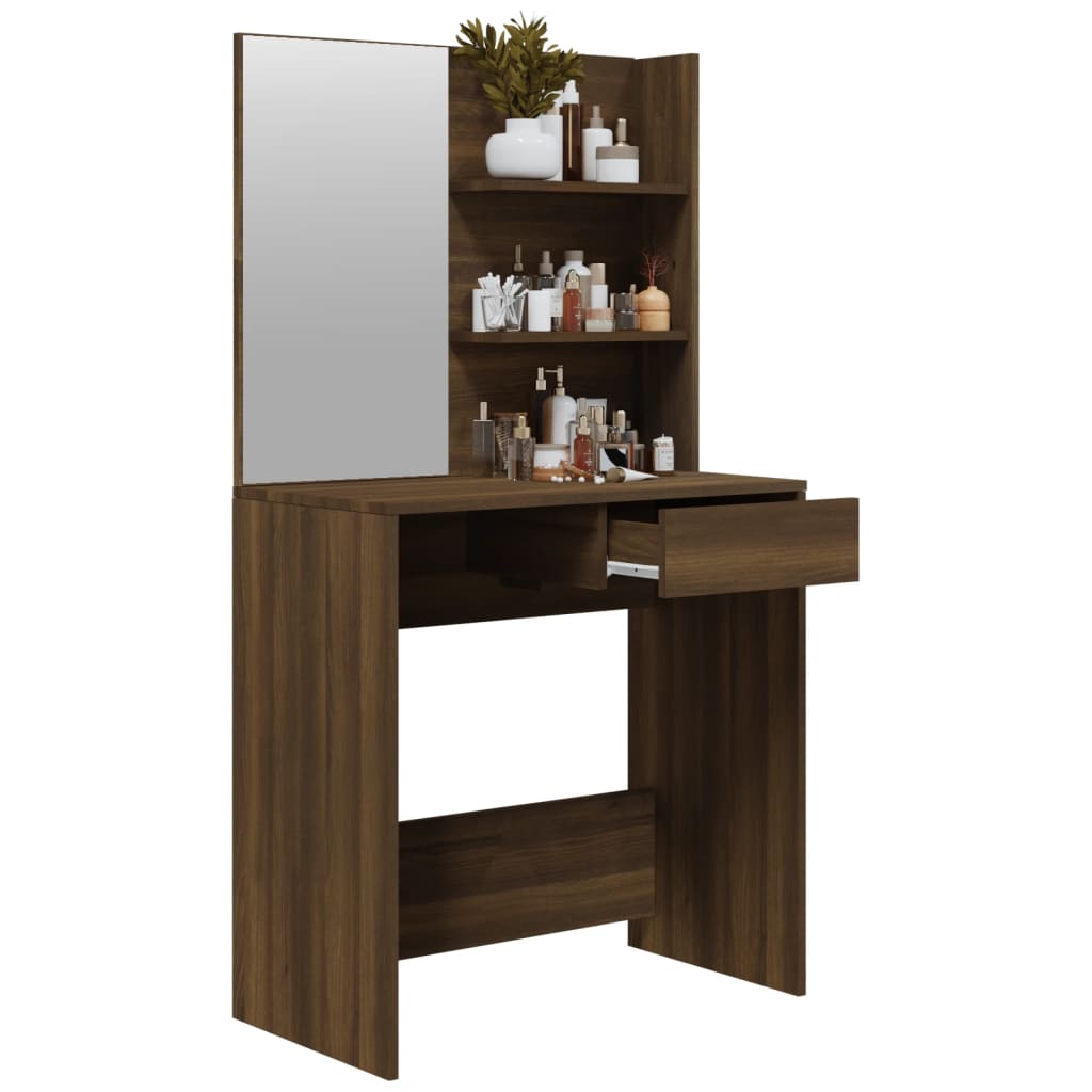 vidaXL Μπουντουάρ με Καθρέφτη Καφέ Δρυς 74,5x40x141 εκ.