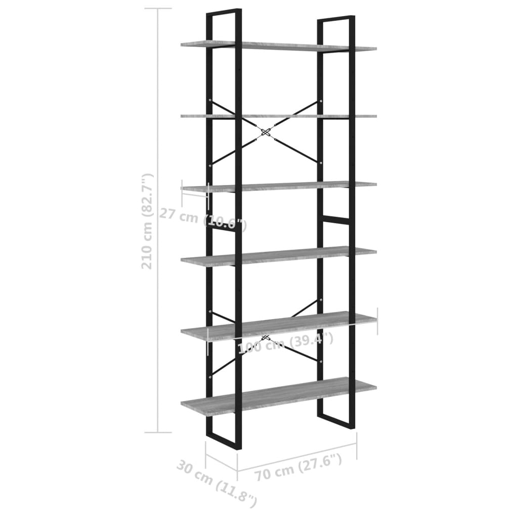 vidaXL Ραφιέρα Γκρι Sonoma 100 x 30 x 210 εκ. από Επεξεργασμένο Ξύλο