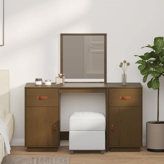 vidaXL Μπουντουάρ Σετ με Καθρέπτη Καφέ Μελί από Μασίφ Ξύλο Πεύκου