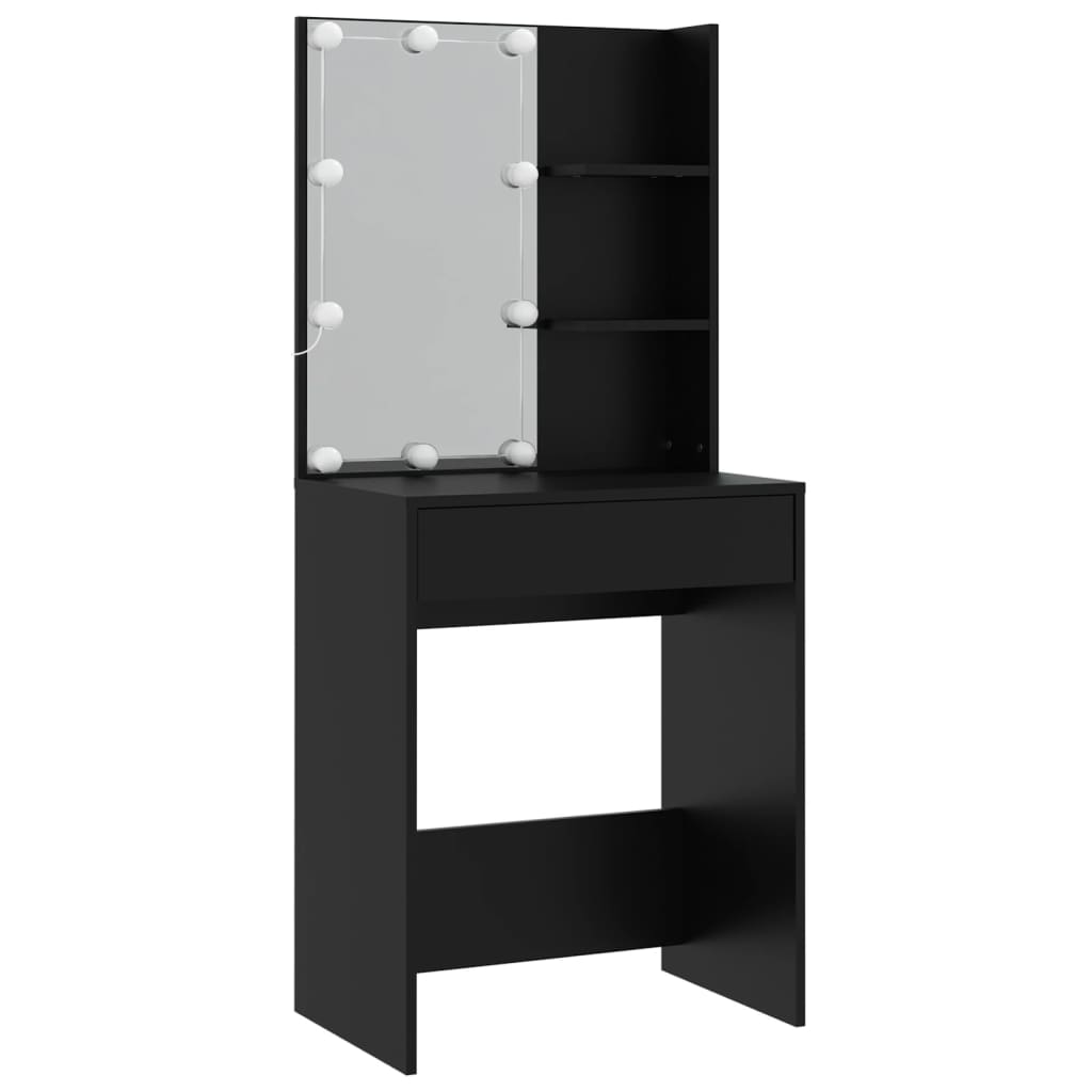 vidaXL Μπουντουάρ Σετ με LED Μαύρο από Επεξεργασμένο Ξύλο