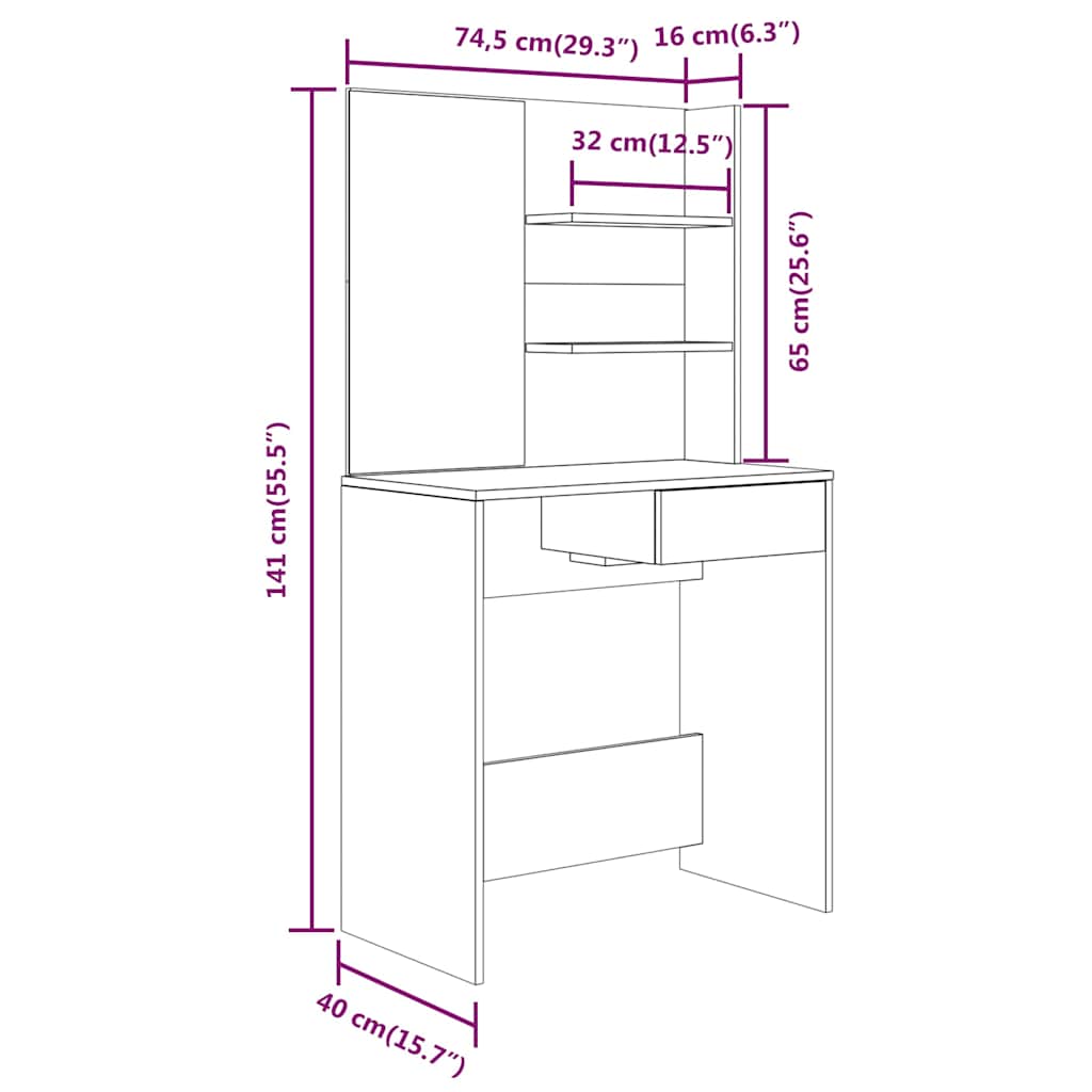 vidaXL Μπουντουάρ Σετ Sonoma δρυς 74,5 x 40 x 141 εκ.