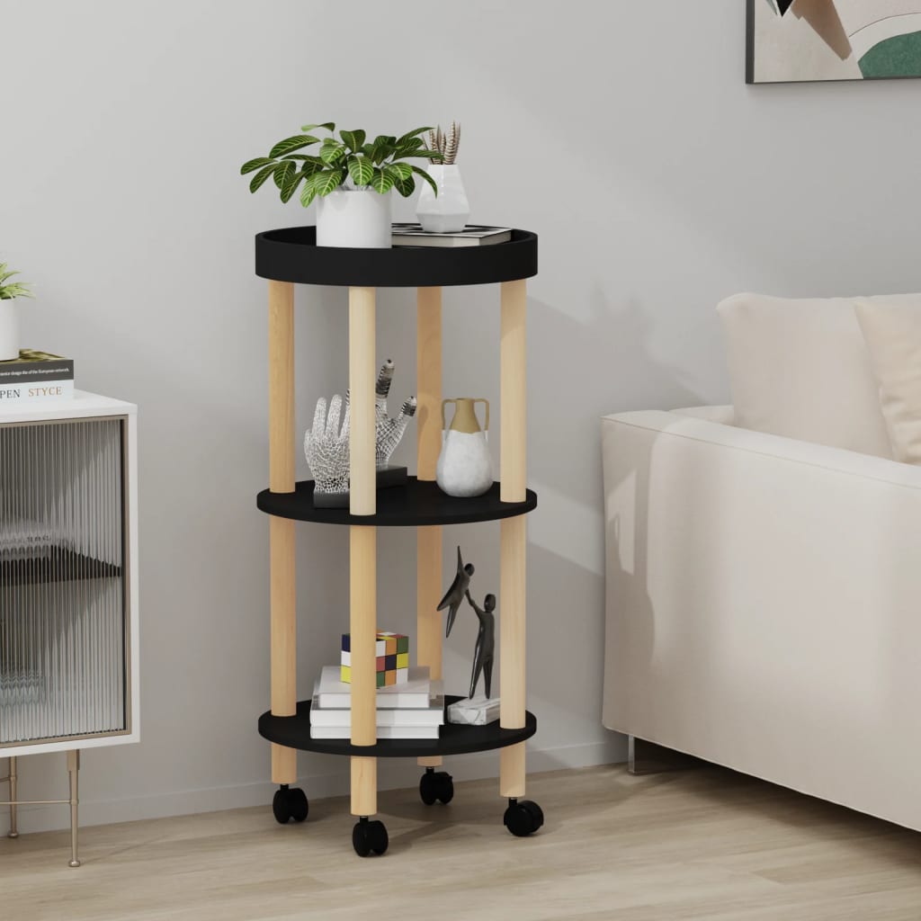 vidaXL Τρόλεϊ 3 Επιπέδων Μαύρο 38 x 38 x 82 εκ. Επεξ. Ξύλο/Μασίφ Πεύκο