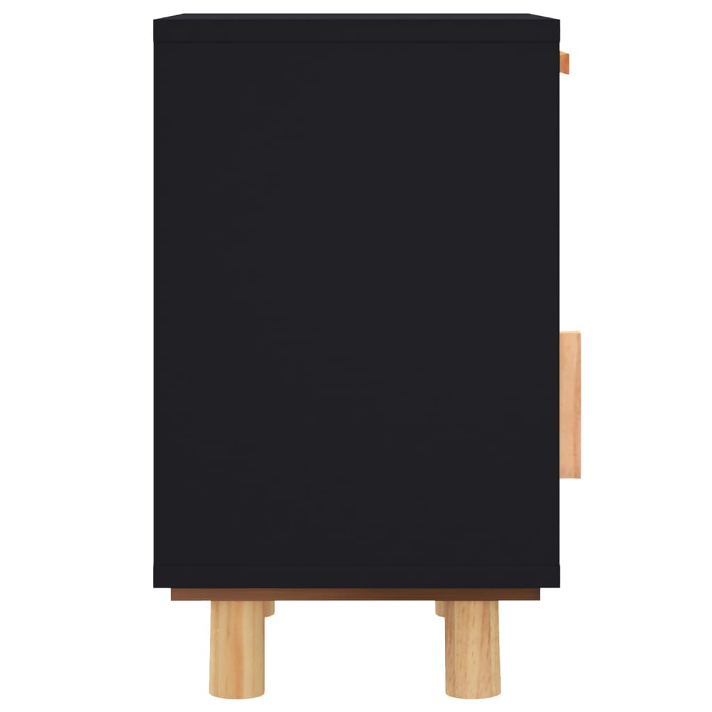 vidaXL Κομοδίνο Μαύρο από Μασίφ Ξύλο Πεύκου και Φυσικό Ρατάν