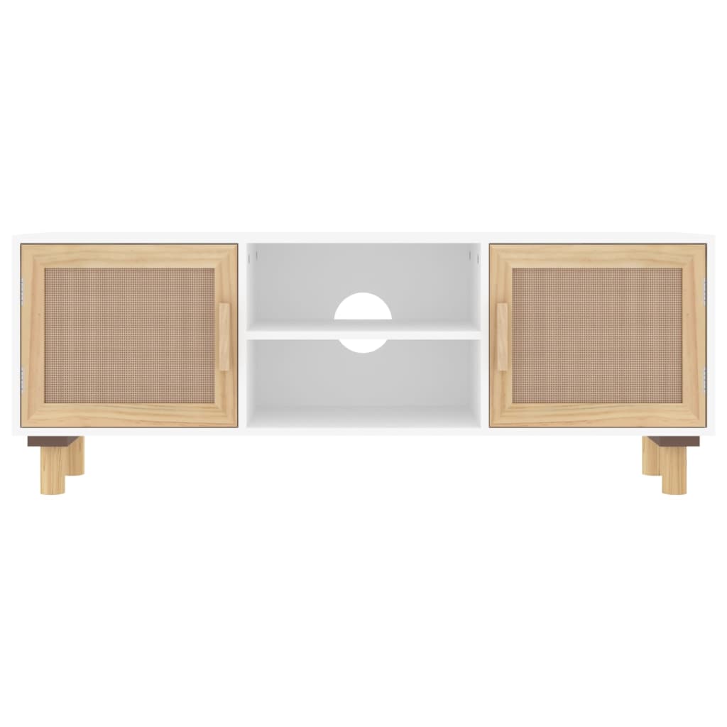 vidaXL Έπιπλο Τηλεόρασης Λευκό 105x30x40 εκ Μασίφ Πεύκο & Φυσικό Ρατάν