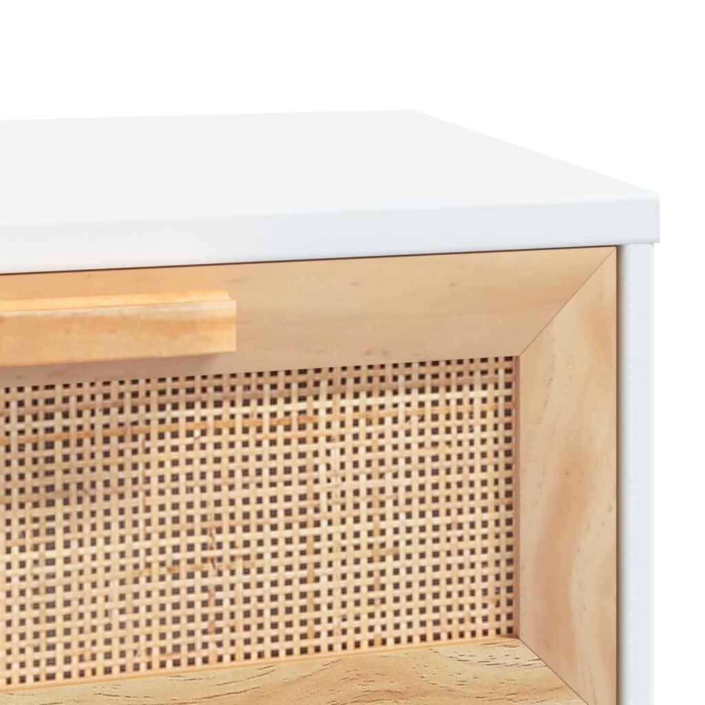 vidaXL Τραπέζι Κονσόλα Λευκό 80x30x75 εκ. Μασίφ Πεύκο & Φυσικό Ρατάν