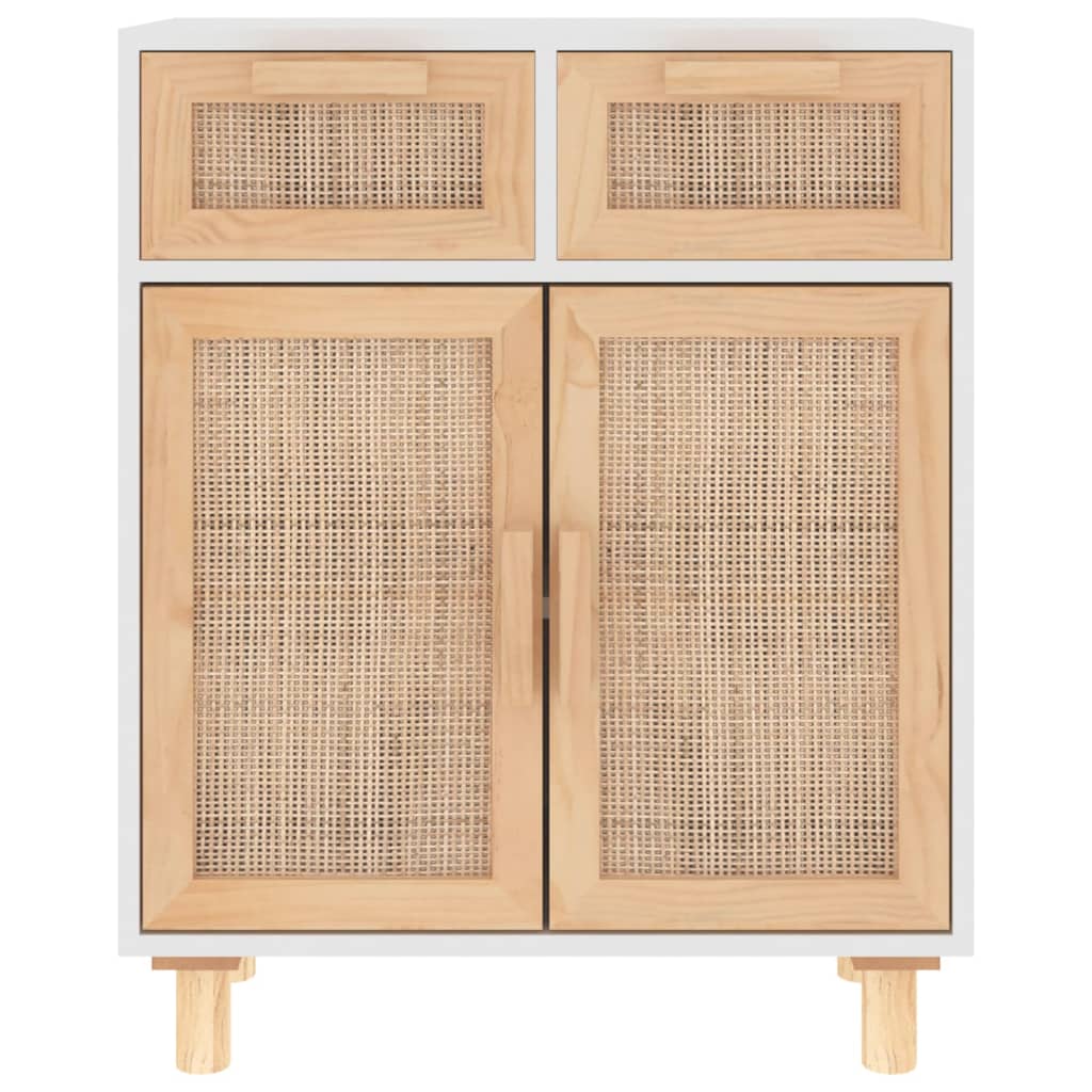 vidaXL Ντουλάπι Λευκό 60 x 30 x 75 εκ. Μασίφ Πεύκο & Φυσικό Ρατάν