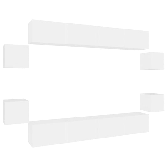 vidaXL Σετ Επίπλου Τηλεόρασης 8 Τεμαχίων Λευκό από Επεξεργασμένο Ξύλο
