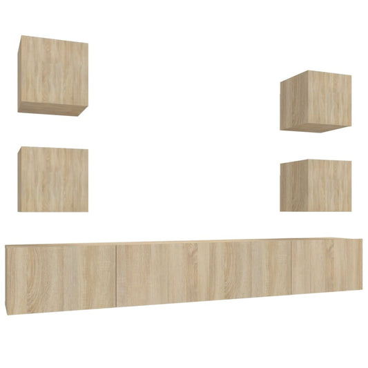 vidaXL Σετ Επίπλων Τηλεόρασης 6 Τεμαχίων Sonoma Δρυς Επεξ. Ξύλο