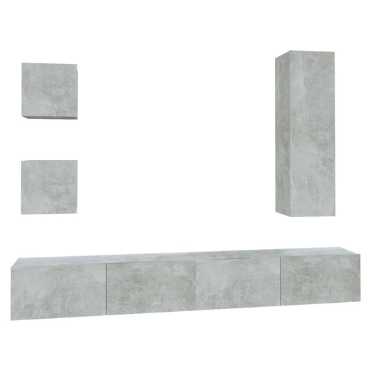 vidaXL Σετ Επίπλων Τηλεόρασης 5 Τεμαχίων Γκρι Σκυρ. Επεξεργασμένο Ξύλο