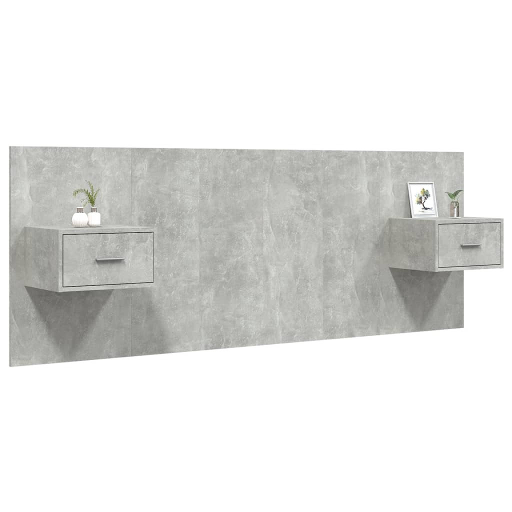 vidaXL Κεφαλάρι Κρεβατιού με Κομοδίνα Γκρι Σκυροδέματος Επεξεργ. Ξύλο