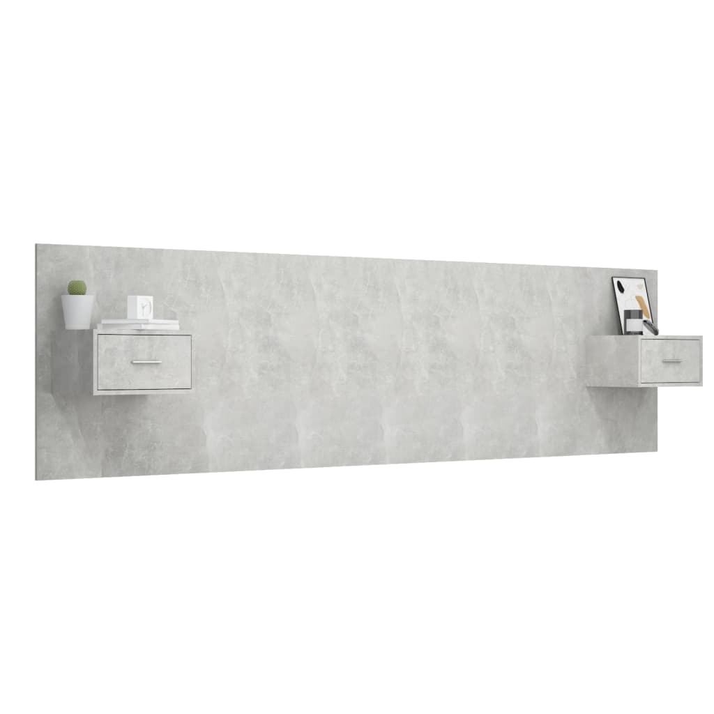 vidaXL Κεφαλάρι Κρεβατιού με Κομοδίνα Γκρι Σκυροδέματος Επεξεργ. Ξύλο