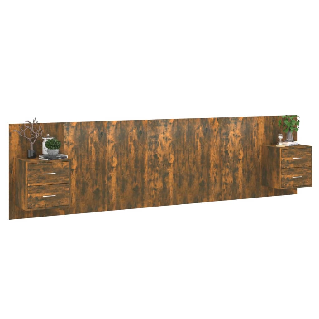 vidaXL Κεφαλάρι Κρεβατιού με Κομοδίνα Καπνιστή Δρυς Επεξεργασμένο Ξύλο