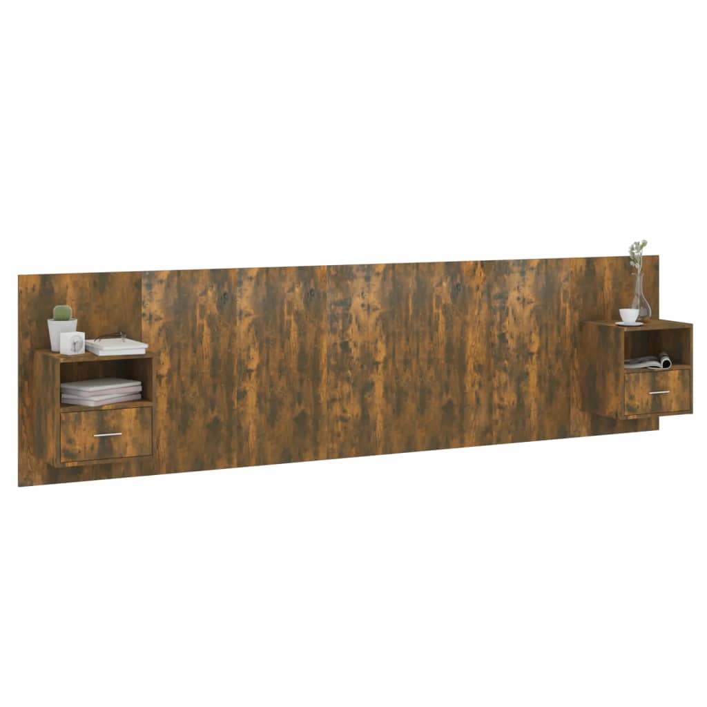 vidaXL Κεφαλάρι Κρεβατιού με Κομοδίνα Καπνιστή Δρυς Επεξεργασμένο Ξύλο