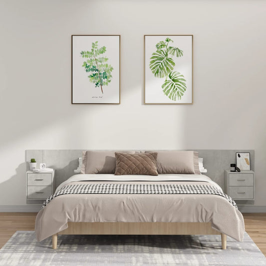 vidaXL Κεφαλάρι Κρεβατιού με Κομοδίνα Γκρι Σκυροδέματος Επεξεργ. Ξύλο