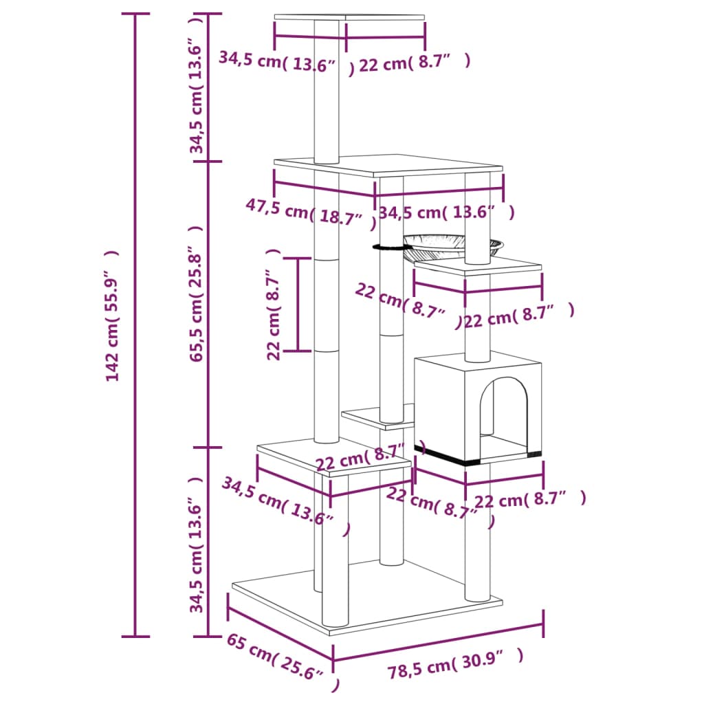 vidaXL Γατόδεντρο Σκούρο Γκρι 142 εκ. με Στύλους Ξυσίματος από Σιζάλ