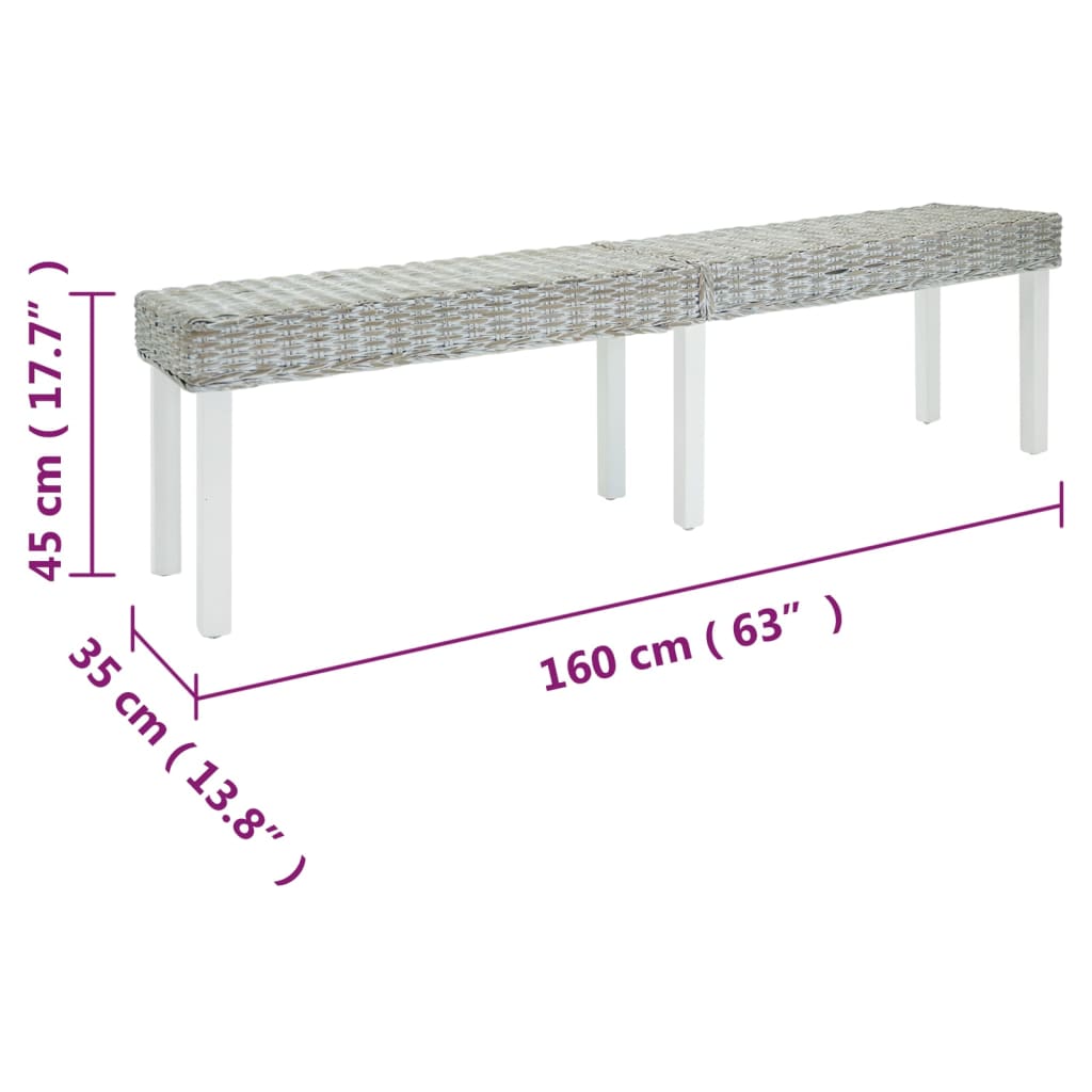 vidaXL Πάγκος Λευκός 160x35x45 εκ. από Φυσικό Ρατάν Kubu & Μασίφ Ξύλο Μαόνι