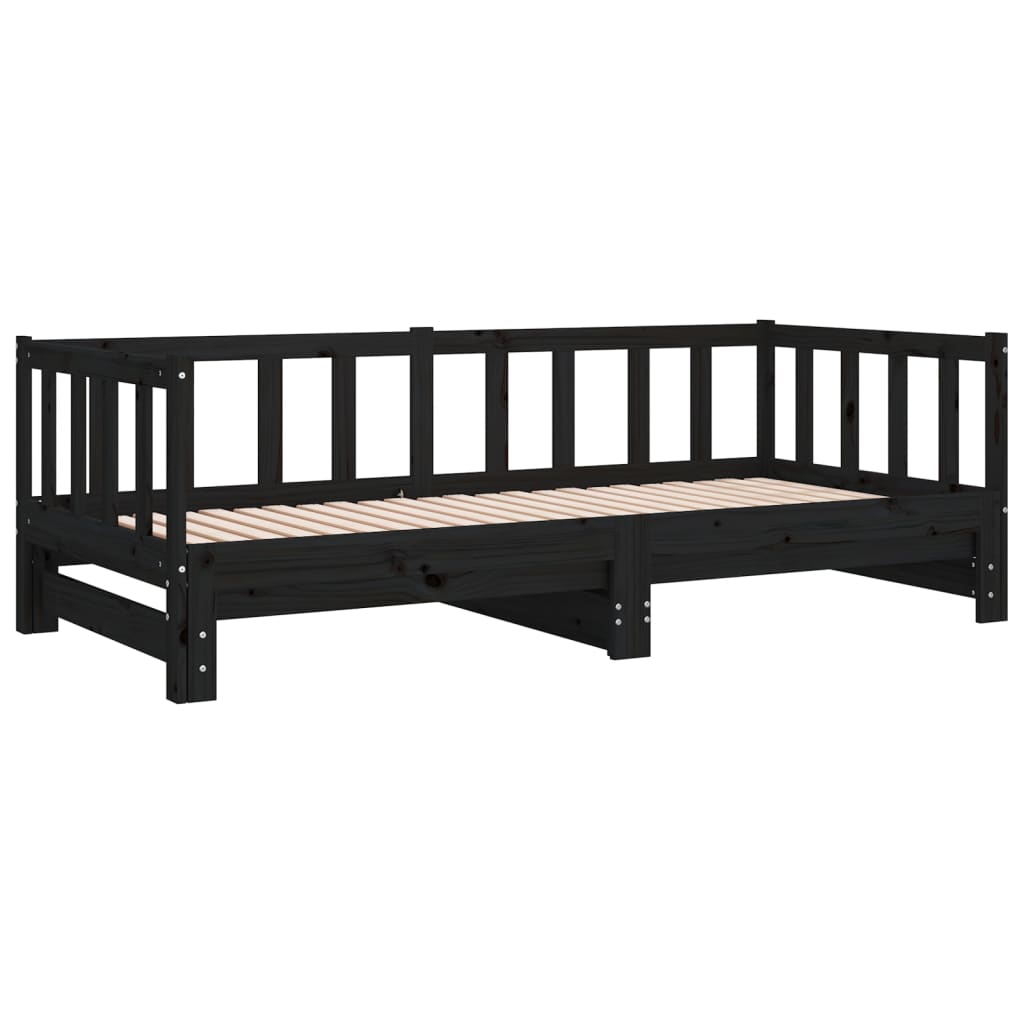 vidaXL Καναπές Κρεβάτι Συρόμενος Μαύρος 2x(90x190) εκ. από Μασίφ Πεύκο
