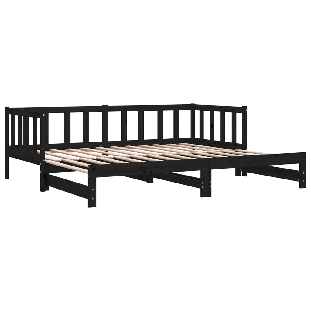 vidaXL Καναπές Κρεβάτι Συρόμενος Μαύρος 2x(90x190) εκ. από Μασίφ Πεύκο