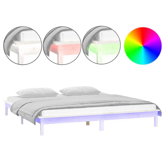 vidaXL Πλαίσιο Κρεβατιού με LED Λευκό 140 x 200 εκ. από Μασίφ Ξύλο