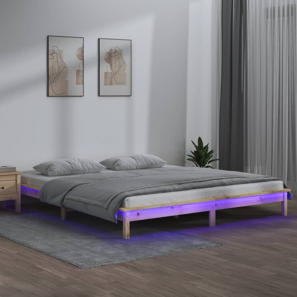 vidaXL Πλαίσιο Κρεβατιού με LED 160 x 200 εκ. από Μασίφ Ξύλο