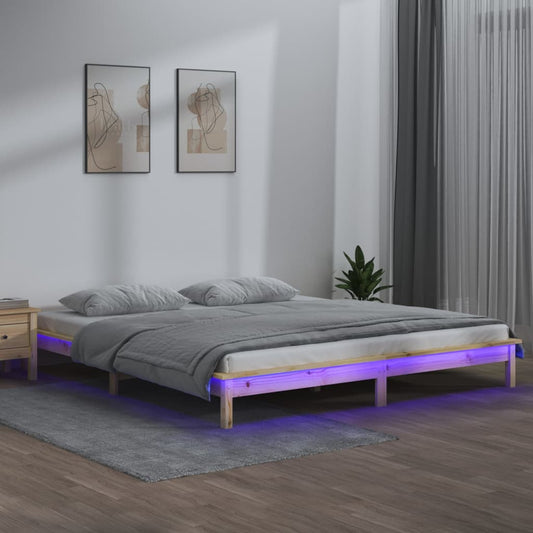 vidaXL Πλαίσιο Κρεβατιού με LED 200 x 200 εκ. από Μασίφ Ξύλο