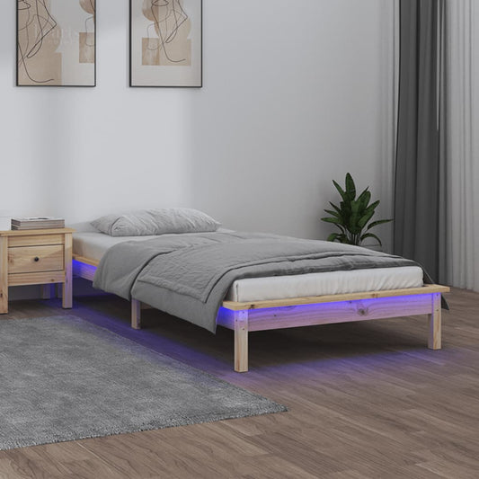 vidaXL Πλαίσιο Κρεβατιού με LED 90 x 190 εκ. Μονό από Μασίφ Ξύλο