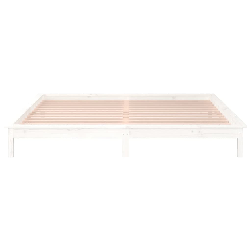 vidaXL Πλαίσιο Κρεβατιού με LED Λευκό 135 x 190 εκ. Διπλό Μασίφ Ξύλο