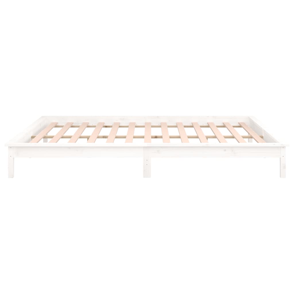 vidaXL Πλαίσιο Κρεβατιού με LED Λευκό 135 x 190 εκ. Διπλό Μασίφ Ξύλο