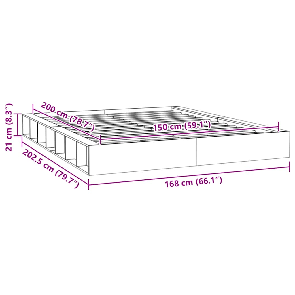 vidaXL Πλαίσιο Κρεβατιού 150 x 200 εκ. Μασίφ Ξύλο King Size