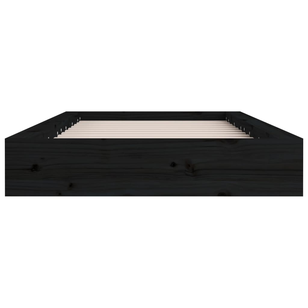 vidaXL Πλαίσιο Κρεβατιού Μαύρο 135x190 εκ. από Μασίφ Ξύλο Double