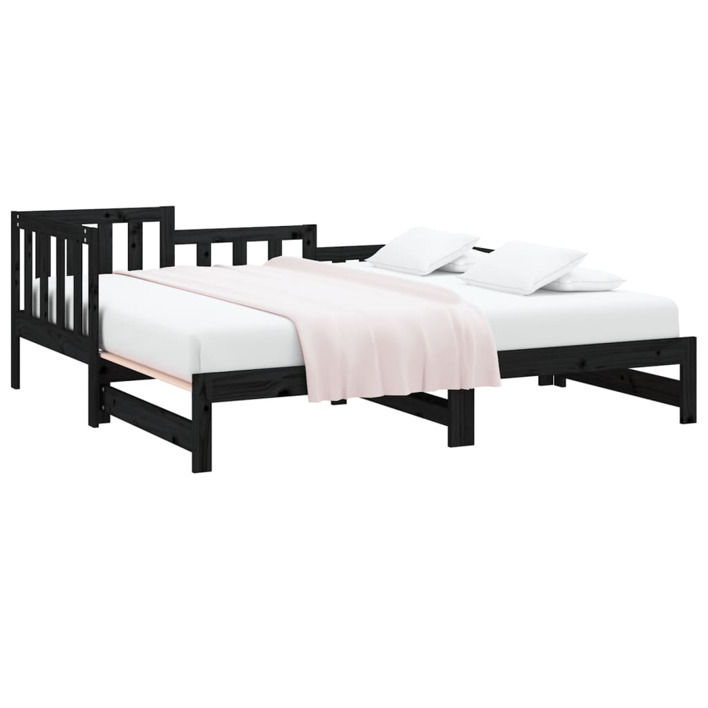 vidaXL Καναπές Κρεβάτι Συρόμενος Μαύρος 2x(90x190) εκ. από Μασίφ Πεύκο