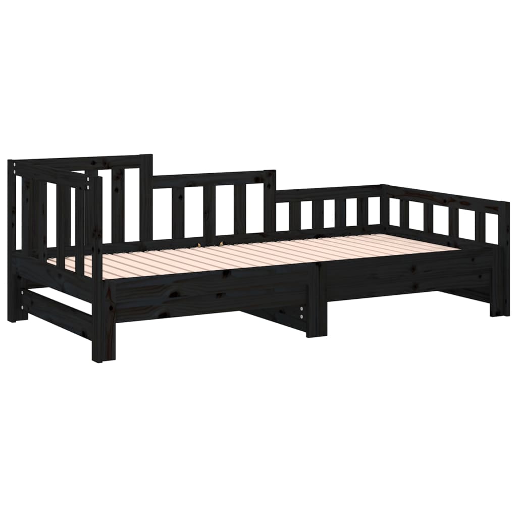 vidaXL Καναπές Κρεβάτι Συρόμενος Μαύρος 2x(90x190) εκ. από Μασίφ Πεύκο
