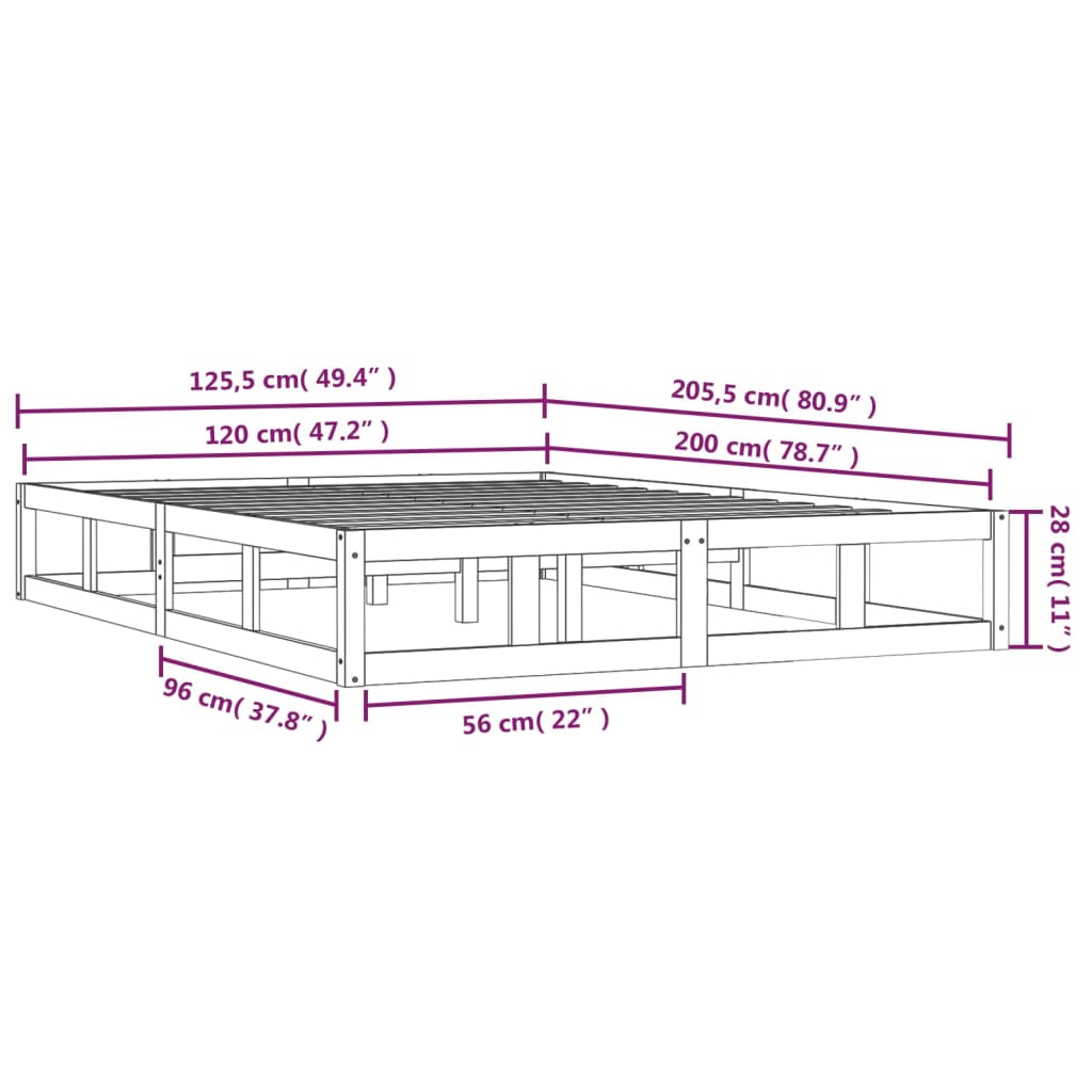 vidaXL Πλαίσιο Κρεβατιού Καφέ Μελί 120 x 200 εκ. από Μασίφ Ξύλο